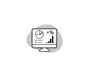 Drawn black and white image of a computer monitor displaying charts and graphs